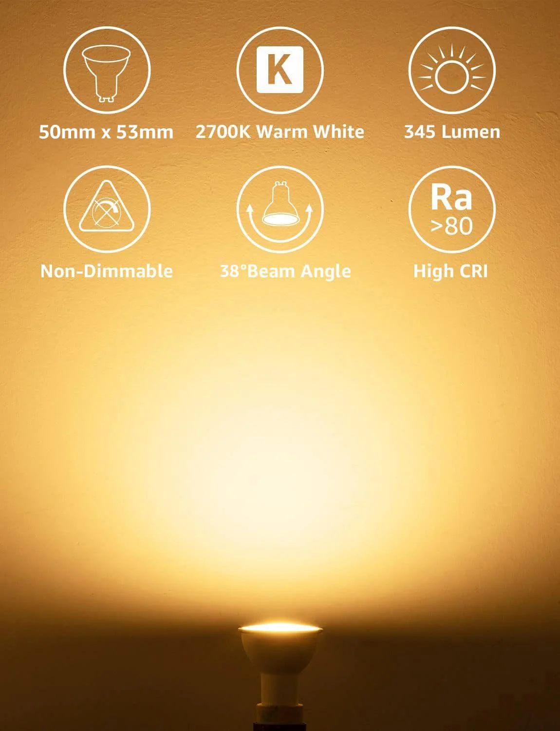 Lepro GU10 LED Bulbs, Warm White 2700K, 4W 345lm Energy Saving Light Bulbs, 50W GU10 Halogen Spotlight Bulbs Equivalent, 38° Narrow Beam, No Flickering, Non-dimmable, Pack of 10 - Image 2
