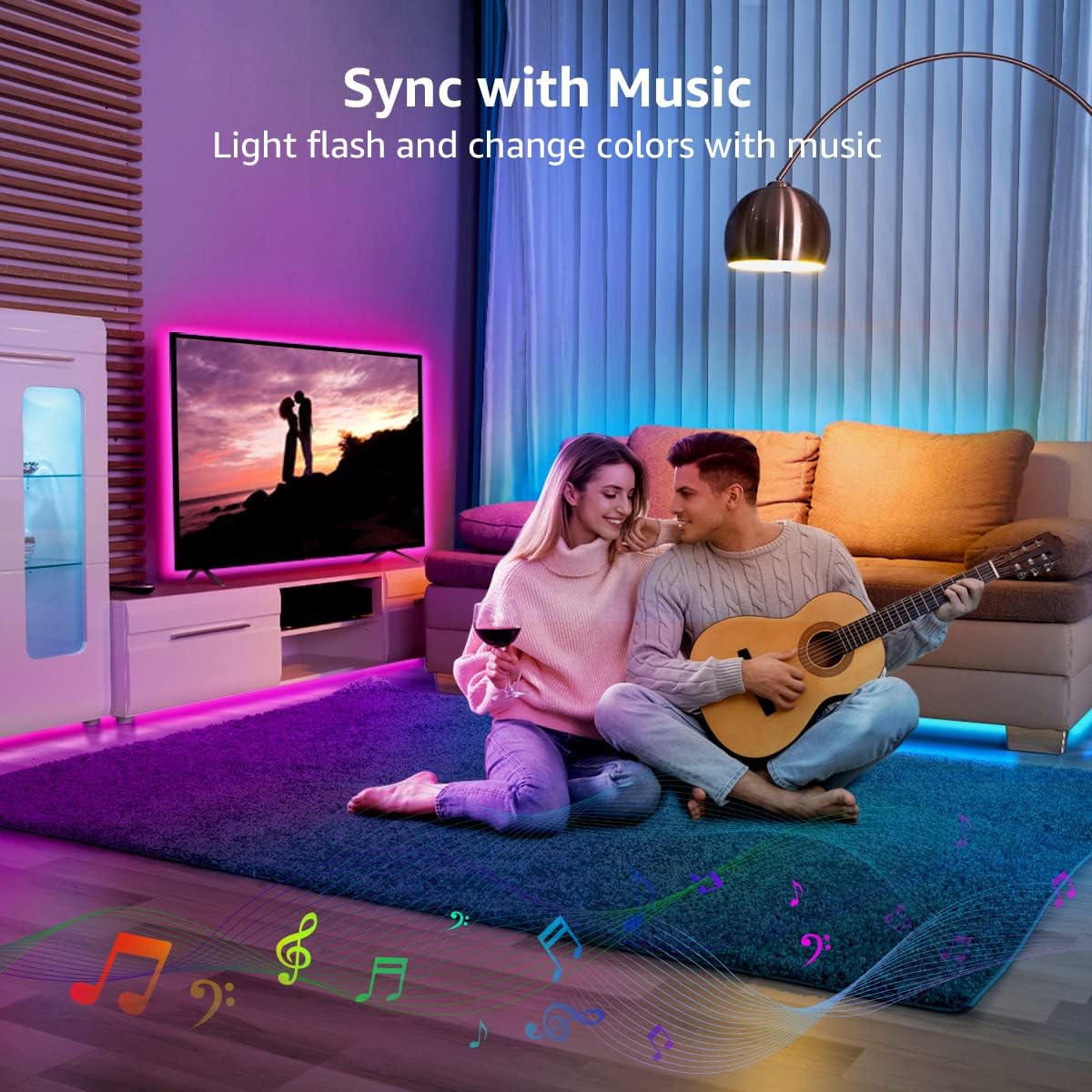 Lepro LED Strip Lights Music Sync 10M (2x5M), 5050 RGB Colour Changing LED Strip with Remote and Plug, Dimmable Stick on LED Lights for Bedroom, Kitchen, Party, Teen Girl Kids Room Decor - Image 2