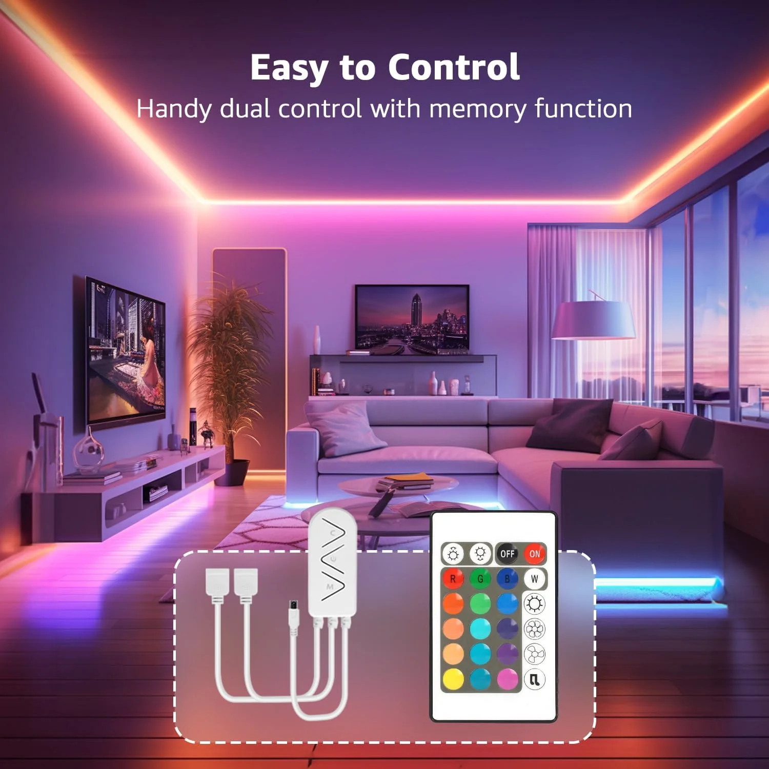 Lepro LED Strip Lights Music Sync 10M (2x5M), 5050 RGB Colour Changing LED Strip with Remote and Plug, Dimmable Stick on LED Lights for Bedroom, Kitchen, Party, Teen Girl Kids Room Decor - Image 3
