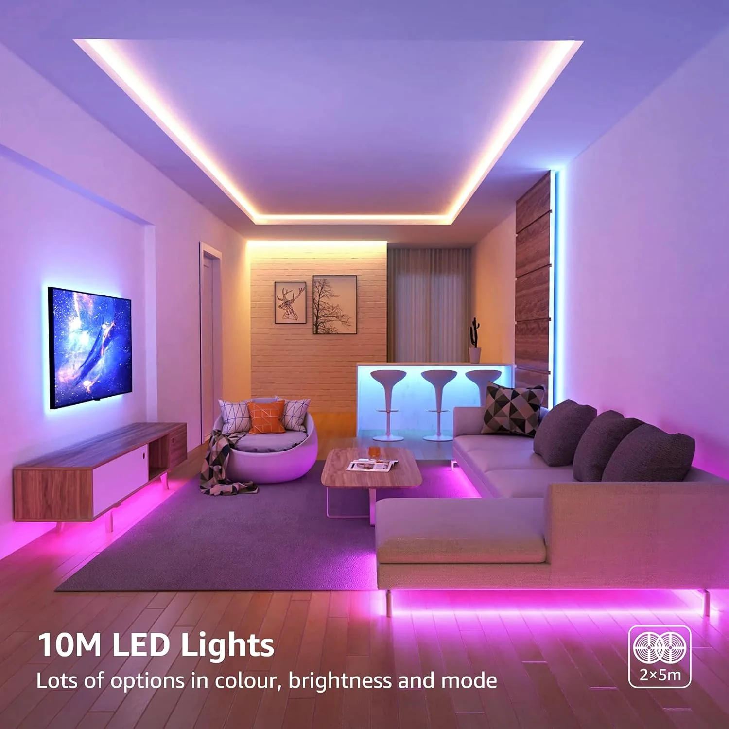 Lepro 10M LED Strip Lights with Remote, Dimmable, RGB Colour Changing, Stick-on LED Lights for Bedroom, Kitchen, Room Decoration (2 x 5M, 300 Bright 5050 LEDs) - Image 3