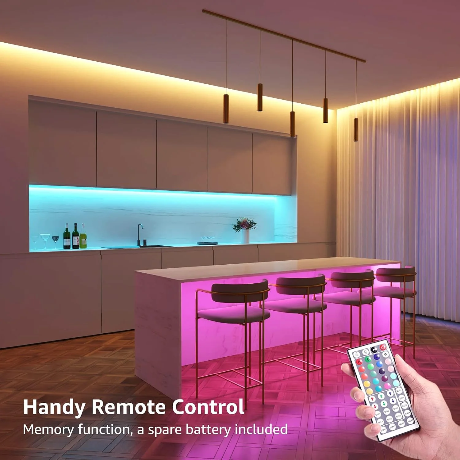 Lepro 10M LED Strip Lights with Remote, Dimmable, RGB Colour Changing, Stick-on LED Lights for Bedroom, Kitchen, Room Decoration (2 x 5M, 300 Bright 5050 LEDs) - Image 4