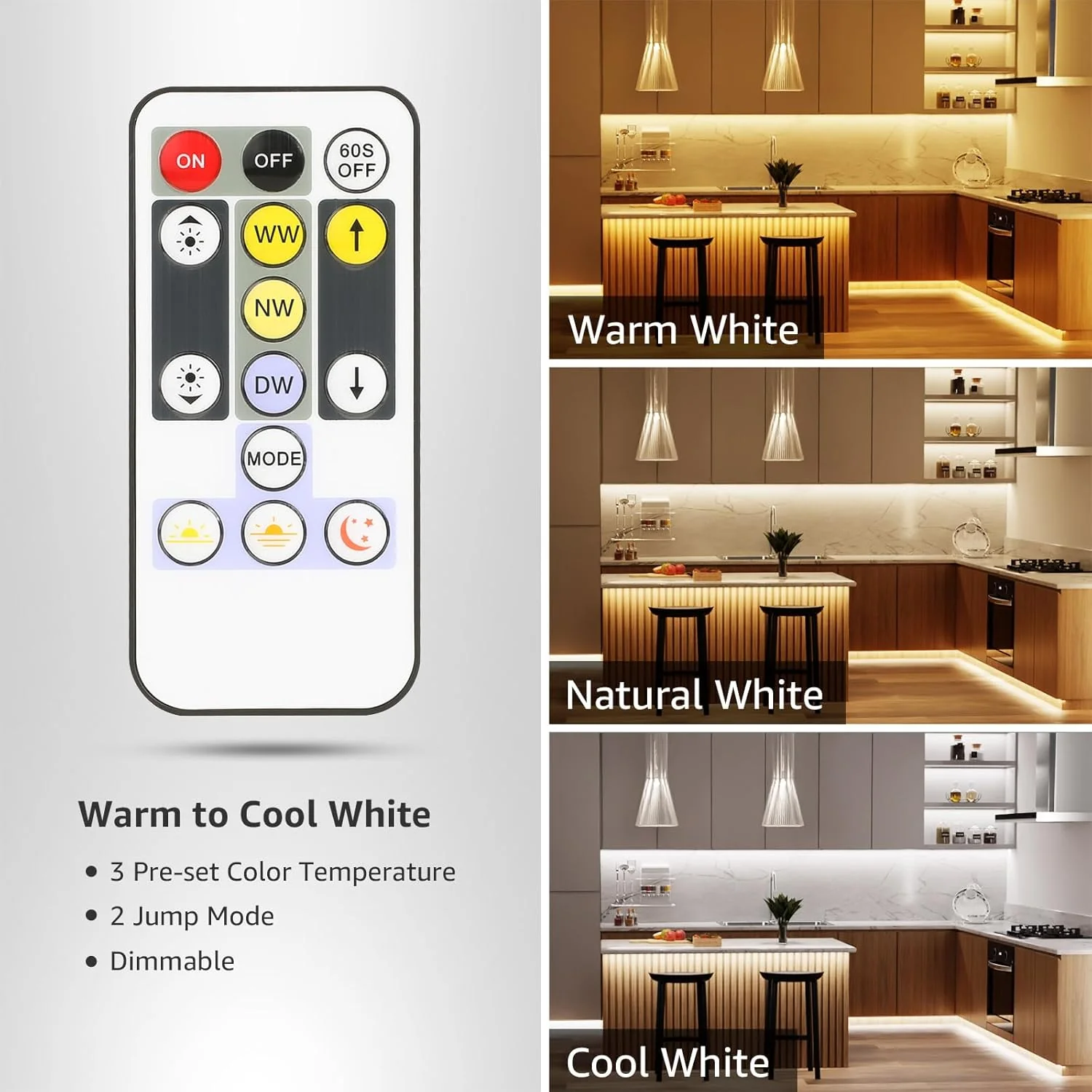 Lepro 10M LED Strip Lights with Remote and Plug, Warm White to Cool Daylight, Whiteness and Brightness Adjustable, Stick-on LED Tape for Mirror, Bed, Stair, Cabinet and More - Image 2
