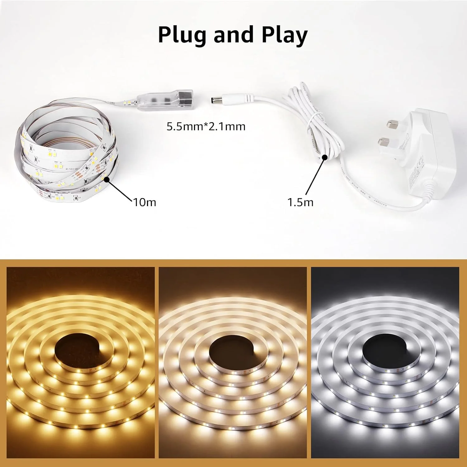 Lepro 10M LED Strip Lights with Remote and Plug, Warm White to Cool Daylight, Whiteness and Brightness Adjustable, Stick-on LED Tape for Mirror, Bed, Stair, Cabinet and More - Image 3
