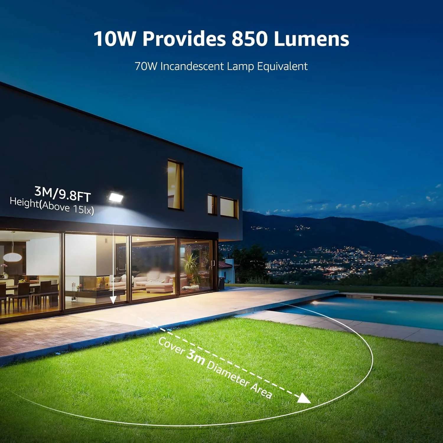 Lepro 10W LED Floodlight Outdoor, 850LM LED Security Lights, 70W Incandescent Lamp Equivalent, Waterproof IP65, Daylight White LED Outdoor Lights for Garden [Without Sensor] - Image 3
