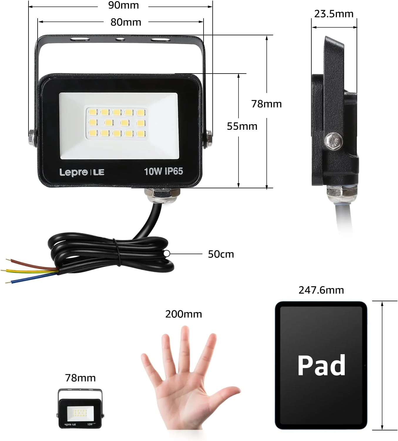 Lepro 10W LED Floodlight Outdoor, 850LM LED Security Lights, 70W Incandescent Lamp Equivalent, Waterproof IP65, Daylight White LED Outdoor Lights for Garden [Without Sensor] - Image 6