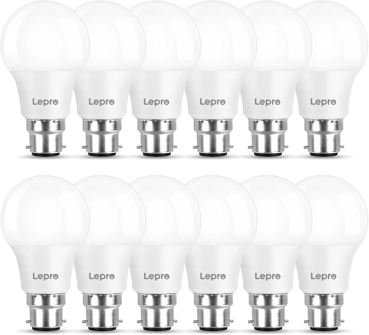 Lepro Bayonet Light Bulbs 60W Equivalent, Warm White 2700K, 8.5W 806lm LED Bayonet Bulb, B22 LED Bulbs, BC GLS Energy Saving Lightbulbs Bayonet, Non-dimmable, Pack of 12