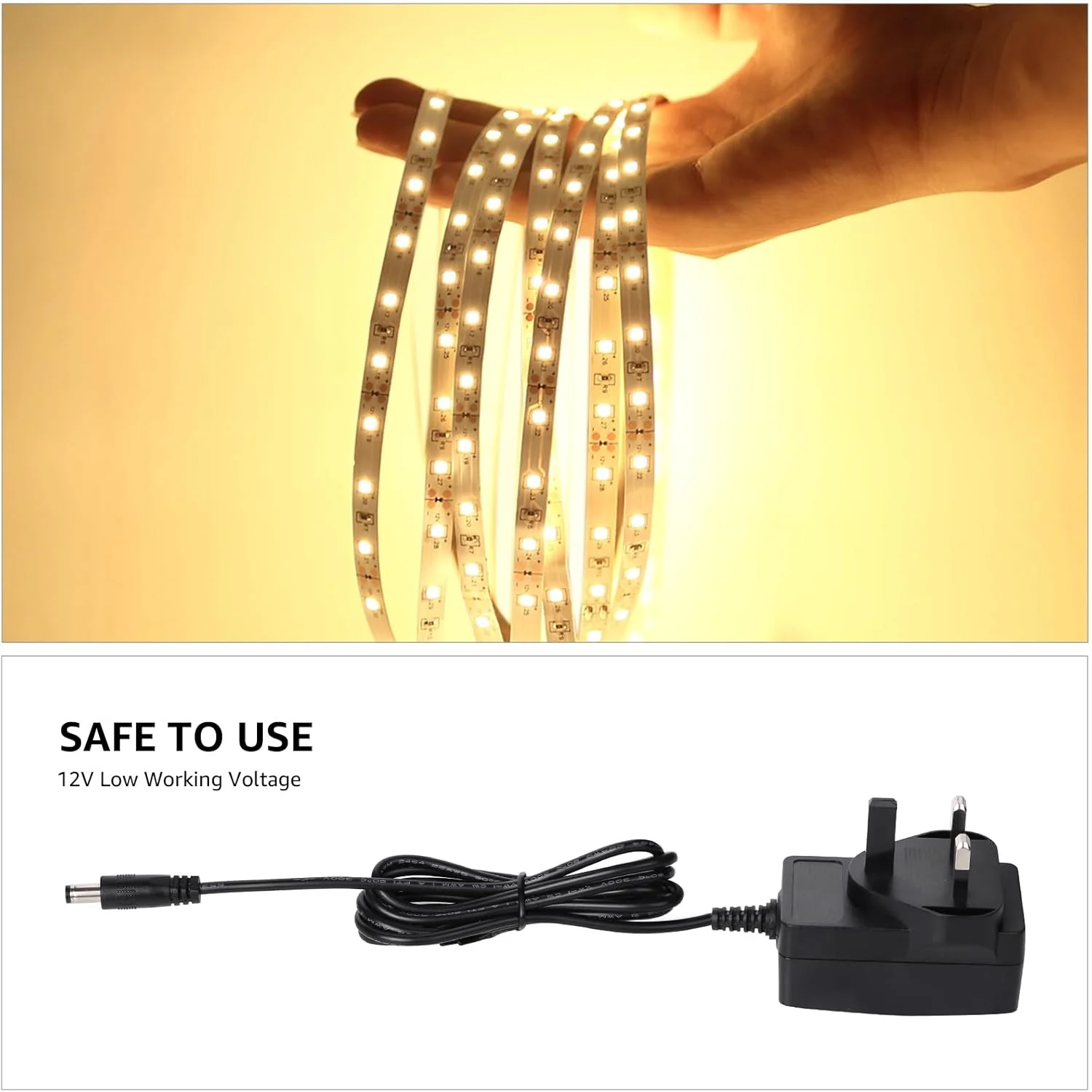 Lepro Warm White LED Strip Light 5M 300 LEDs, 1650lm Dimmable LED Tape Lights, 3000K Flexible LED Lights for Bedroom Kitchen Under Cabinet Wardrobe Stair (12V Power Plug and Dimmer Switch Included) - Image 8