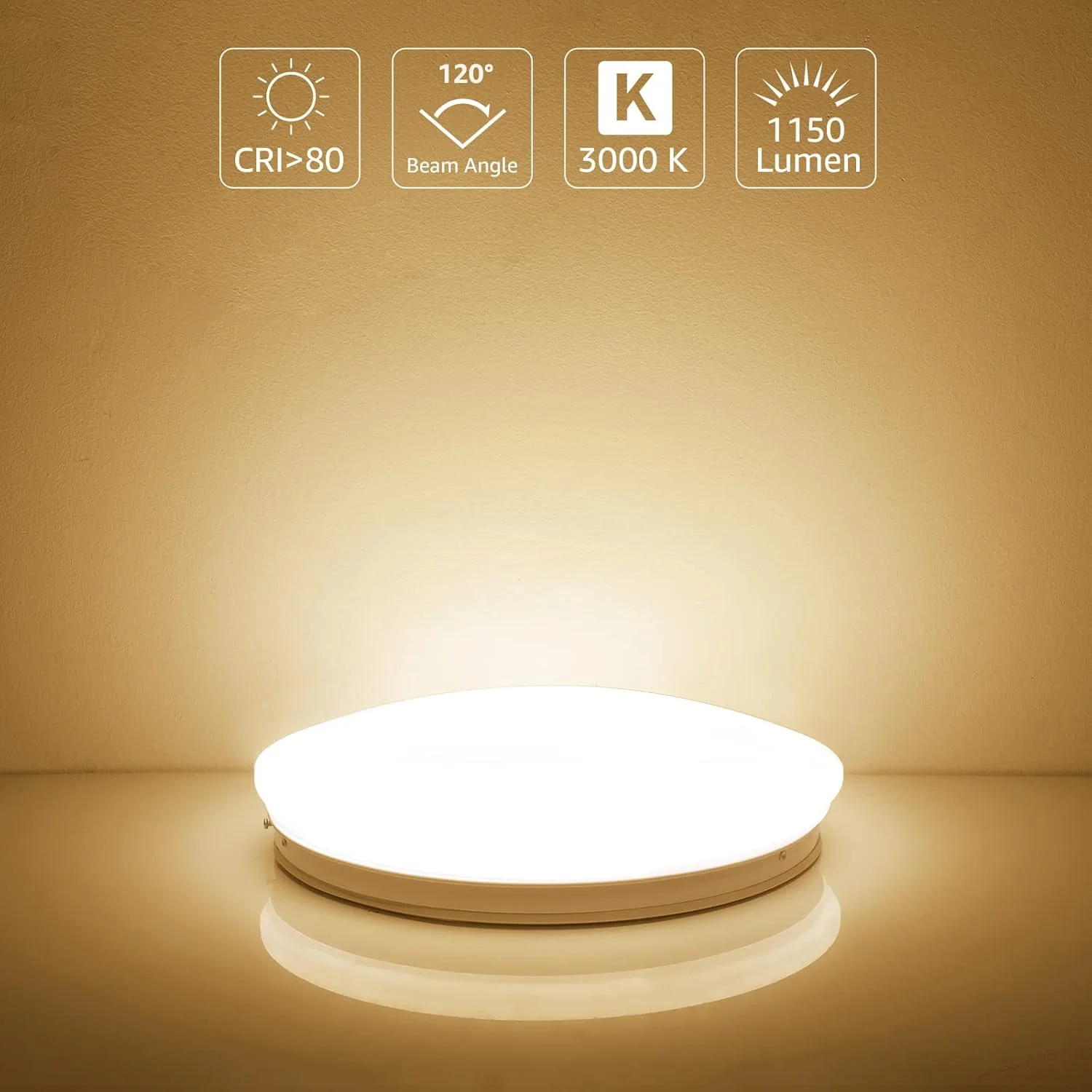 Lepro Ceiling Lights, 12W 1150 Lumen, 3000K Warm White, Flush Ceiling Lighting Fitting for Kitchen, Bedroom, Cloakroom, Porch, Hall, Lounge, Utility Room and More, φ26cm Round - Image 2