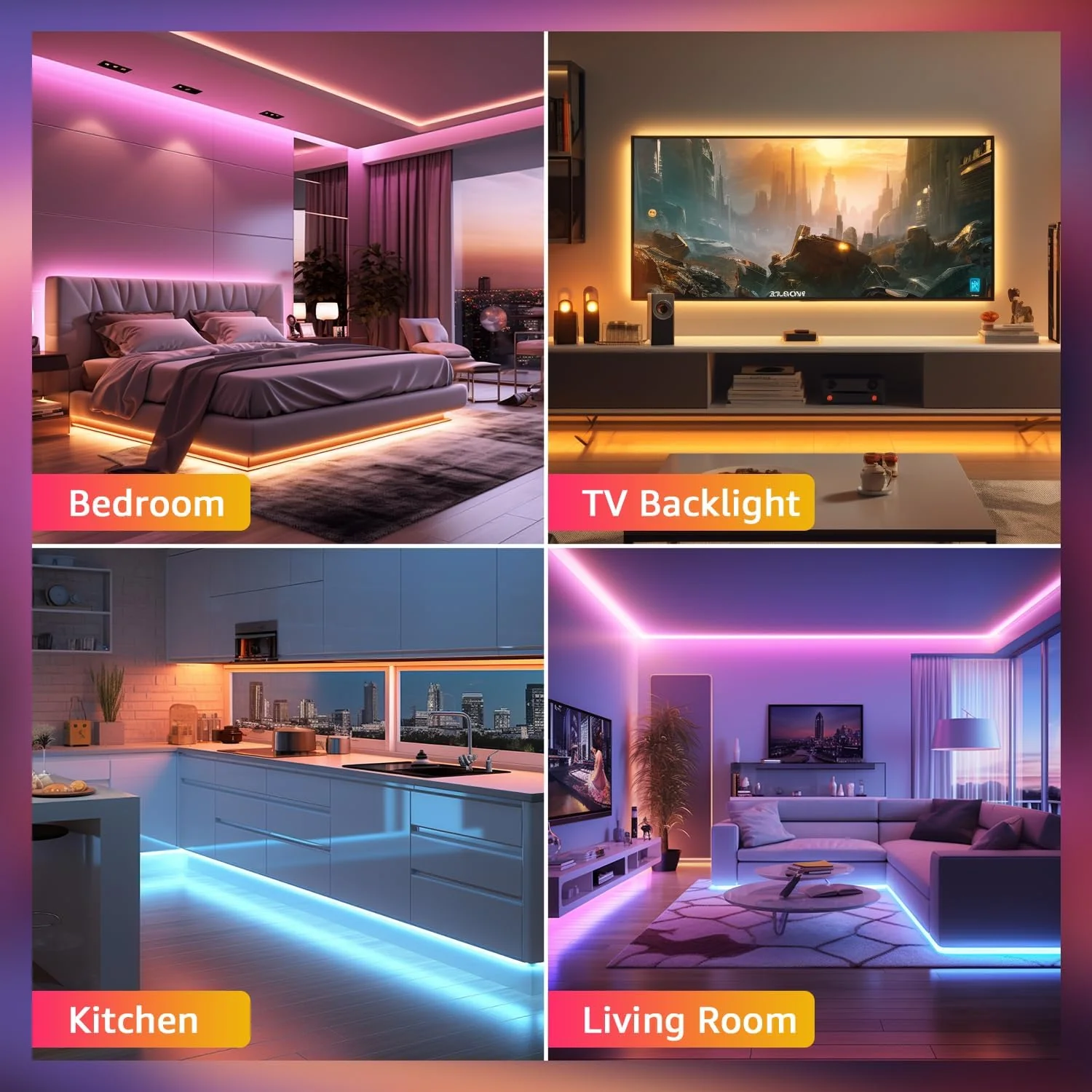 Lepro LED Strip Lights Music Sync 15M (2x7.5M), 5050 RGB Colour Changing LED Strip with Remote and Plug, Dimmable Stick on LED Lights for Bedroom, Kitchen, Party, Teen Girl Kids Room Decor - Image 6