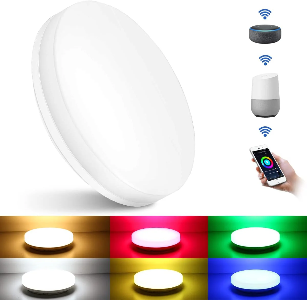 Lepro Smart LED Ceiling Light Dimmable, RGB Colour Changing Ceiling Light, App or Voice Control, IP54 Waterproof Bathroom Light, 15W 1250lm, Warm to Cool White Tunable, Work with Alexa and Google Home - Image 10