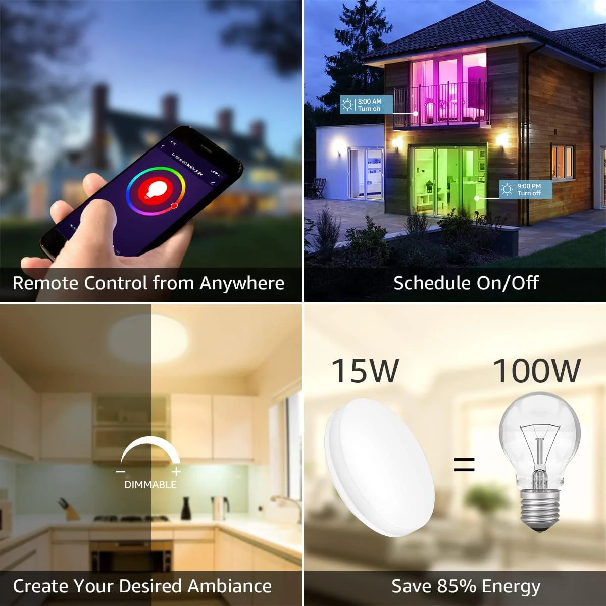 Lepro Smart LED Ceiling Light Dimmable, RGB Colour Changing Ceiling Light, App or Voice Control, IP54 Waterproof Bathroom Light, 15W 1250lm, Warm to Cool White Tunable, Work with Alexa and Google Home - Image 7