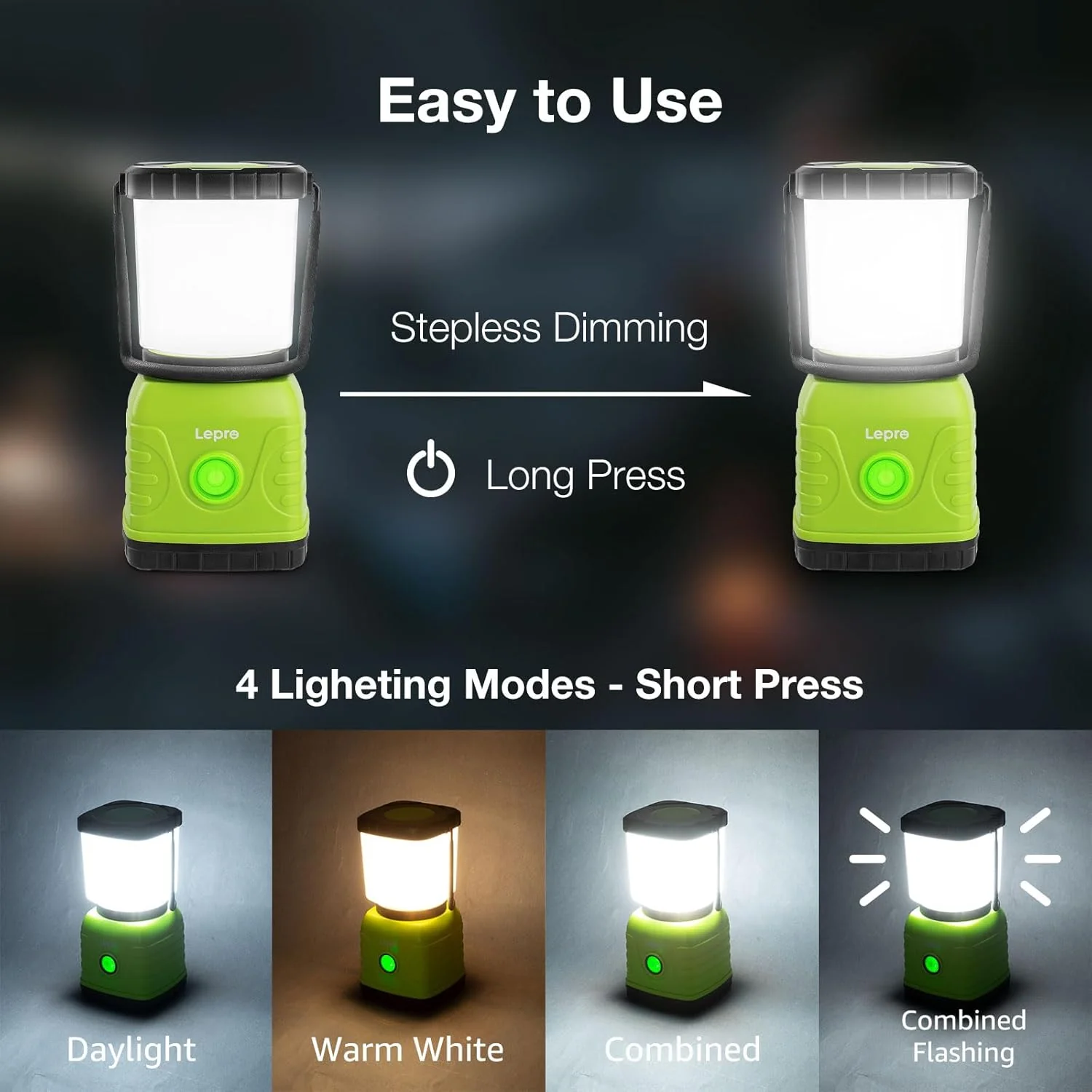 Lepro Camping Light Rechargeable, 1300 Lumen Camping Lantern for Tents, Dimmable 4 Modes, Tent Lights with 3600mAh Power Bank, Camping Accessories, Rechargeable Lantern for Outdoors, Emergency - Image 2