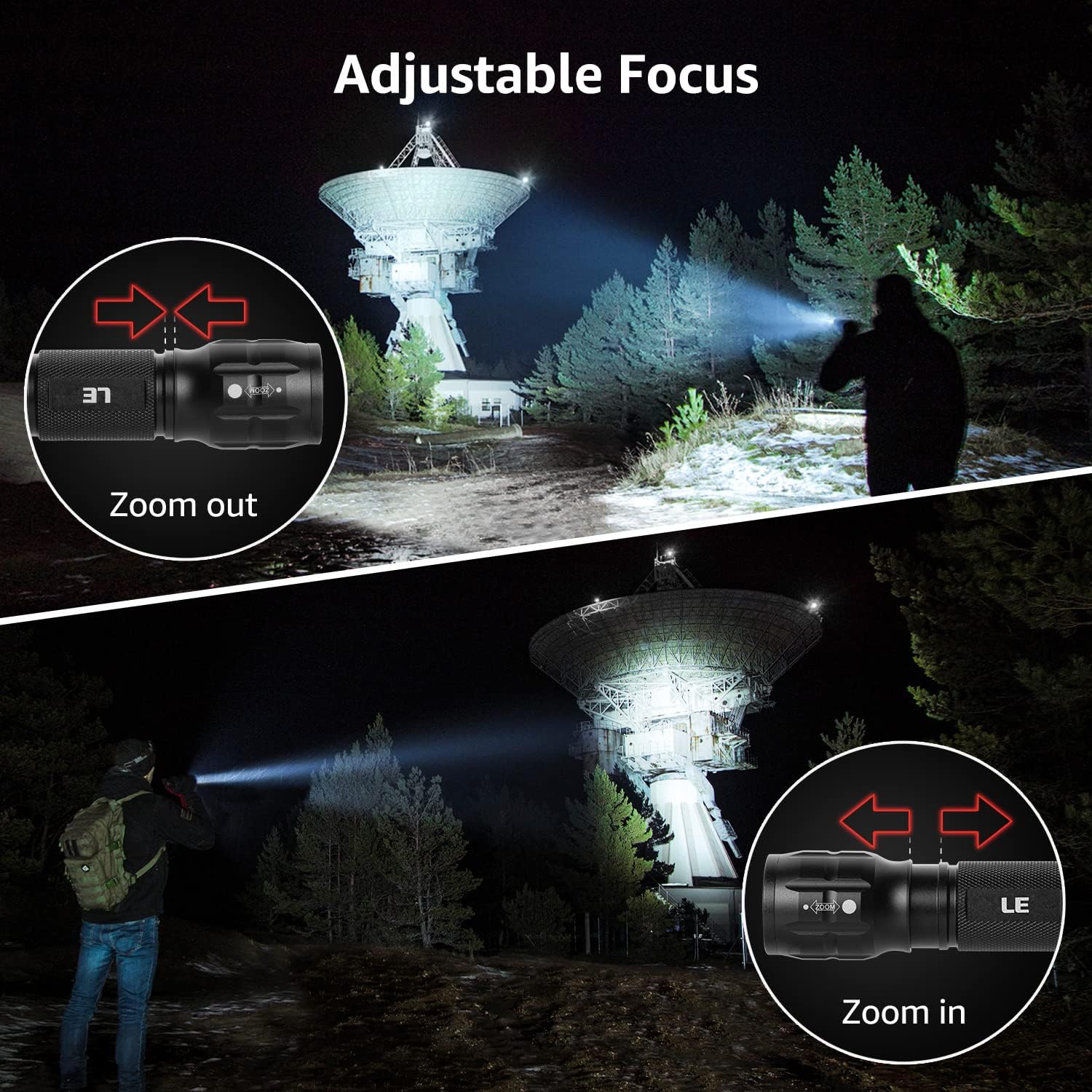 LE LED Torch, LE1000 Powerful Handheld Flashlight, Super Bright, Pocket Size, Lightweight, Suit for Camping, Cycling, Running, Dog Walking and More Outdoor Use, 6 AAA Batteries Included, Pack of 2 - Image 3