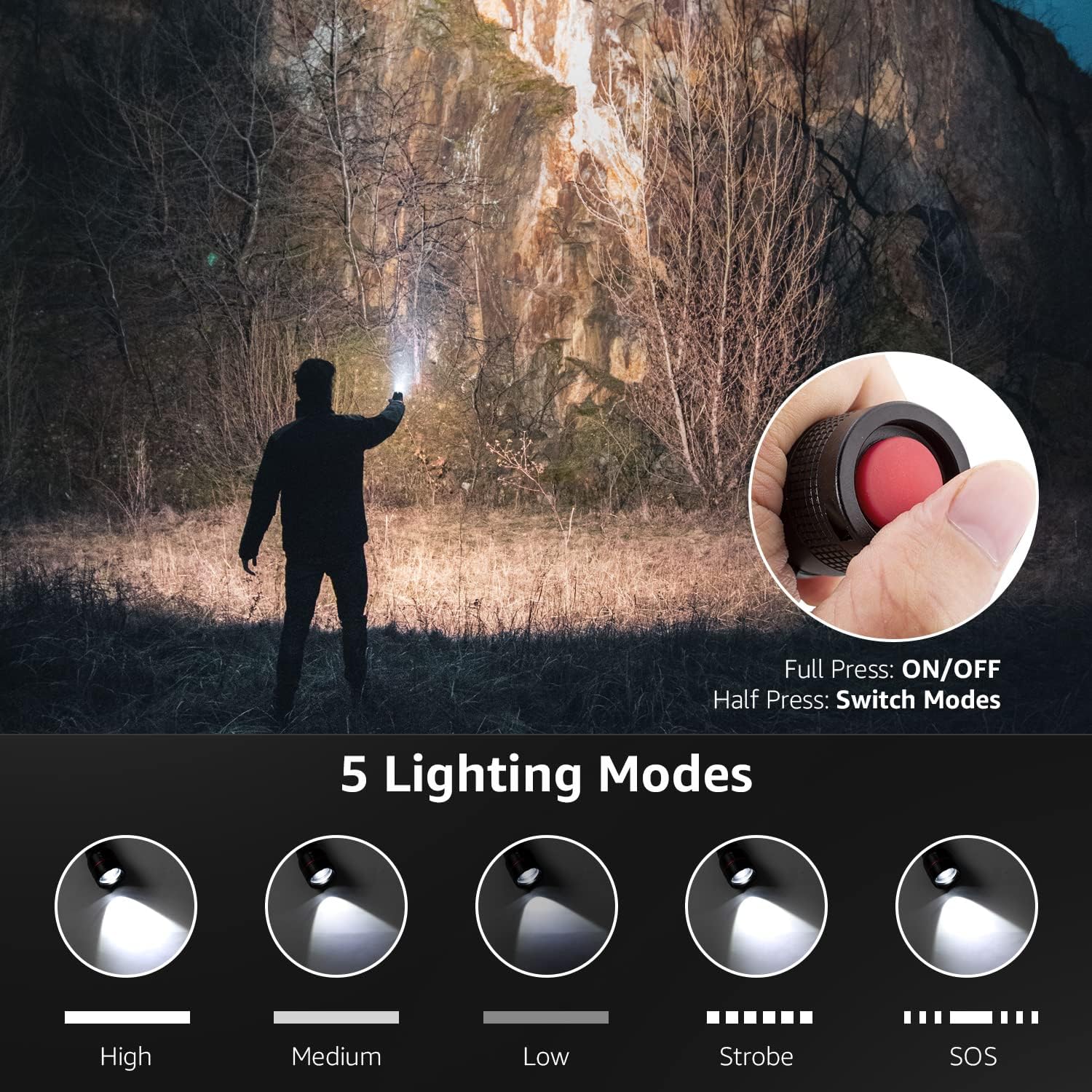 Lepro 2 Pack LED Torch Super Bright, LE2000 Powerful Flashlight, Powered by AAA Battery, Water Resistant, 5 Modes, Zoomable, Pocket Size, Lightweight, for Camping, Run, Dog Walking, Fathers Day Gift - Image 3