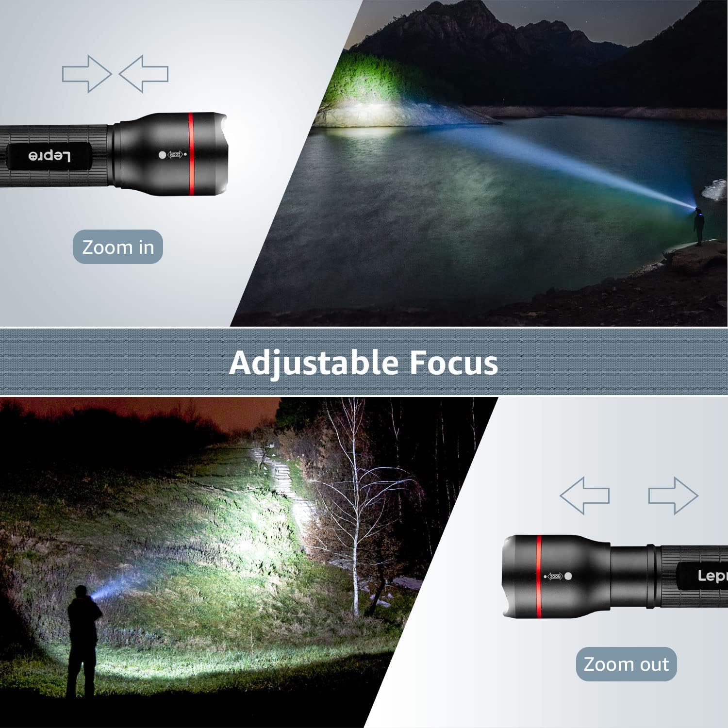 Lepro 2 Pack LED Torch Super Bright, LE2000 Powerful Flashlight, Powered by AAA Battery, Water Resistant, 5 Modes, Zoomable, Pocket Size, Lightweight, for Camping, Run, Dog Walking, Fathers Day Gift - Image 4