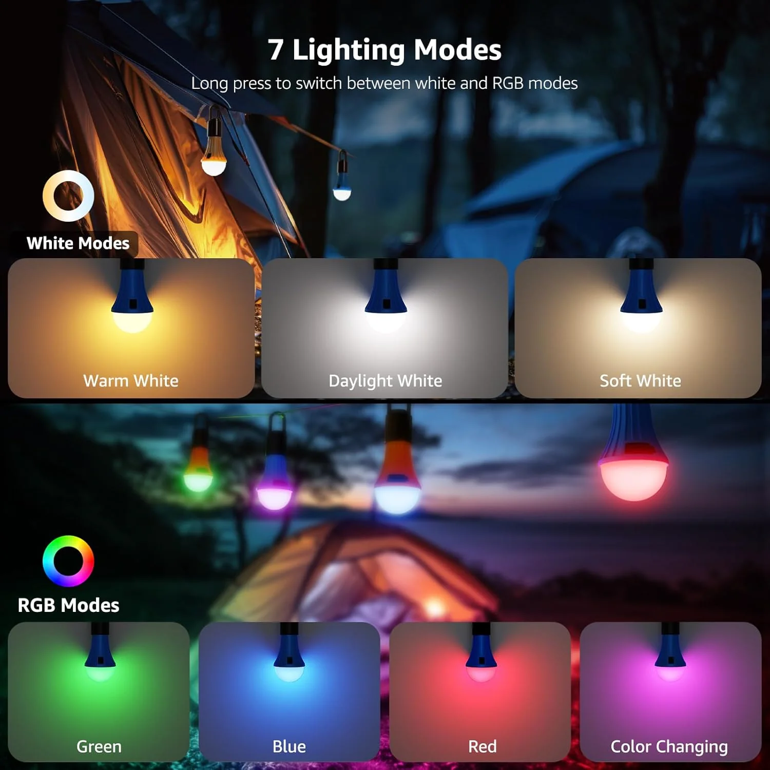 Lepro Rechargeable Camping Lights, 7 White & RGB Colour Modes, Hanging Tent Lights for Camping, Camping Lantern Rechargeable, 10 Hrs Battery Life Camping Accessories, Suit for Power Cuts, Emergency - Image 2