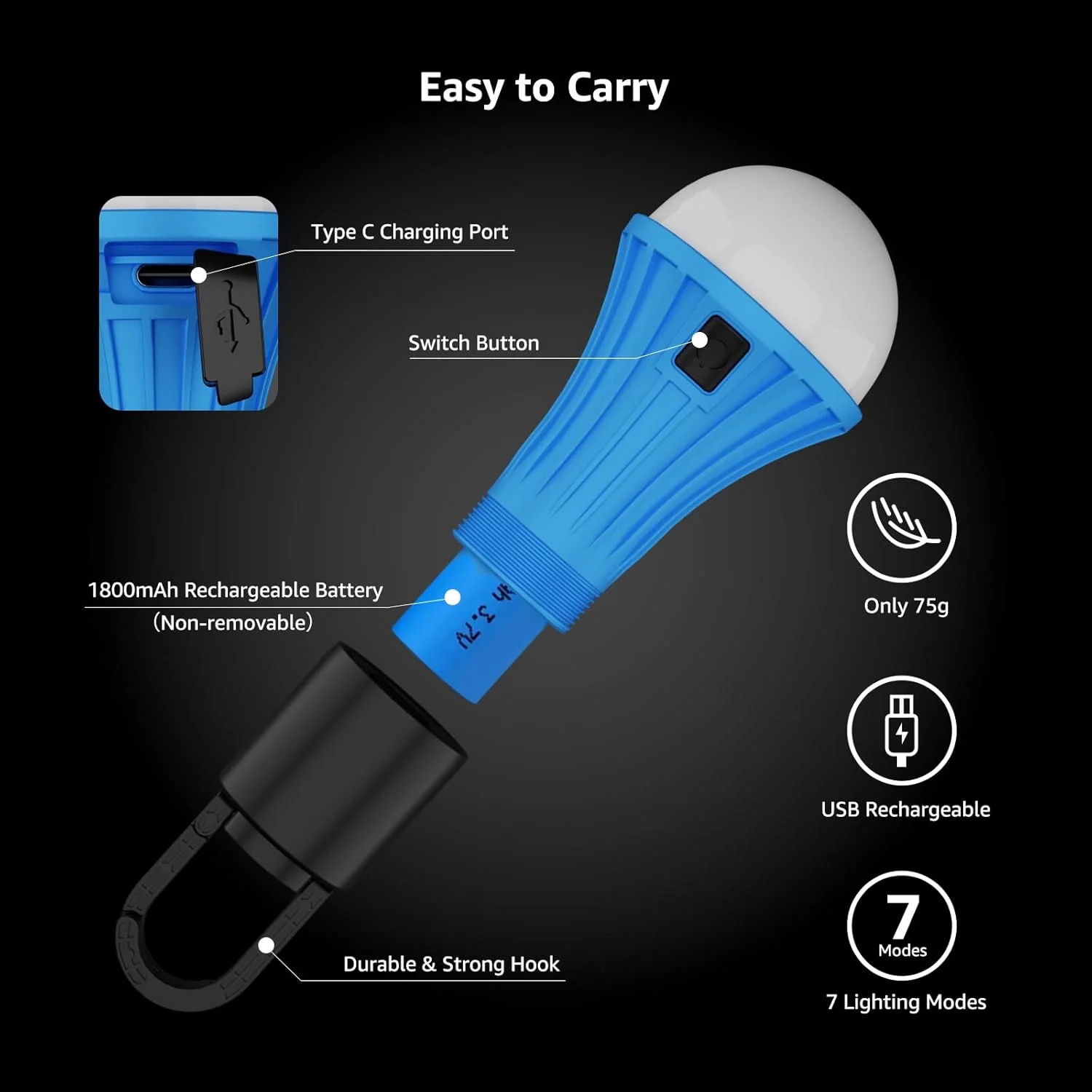 Lepro Rechargeable Camping Lights, 7 White & RGB Colour Modes, Hanging Tent Lights for Camping, Camping Lantern Rechargeable, 10 Hrs Battery Life Camping Accessories, Suit for Power Cuts, Emergency - Image 6