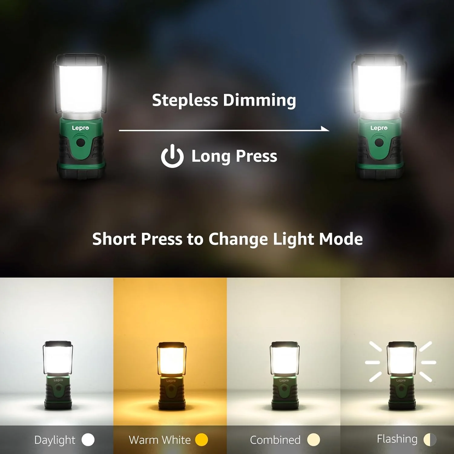 Lepro Camping Lantern, Portable Mini Camping Light, 4 Lighting Modes, Water Resistance IPX4, Suit for Camping, Hiking, Fishing, Emergency, Power Cuts and More, 3 AA Battery Powered, Pack of 4 - Image 3
