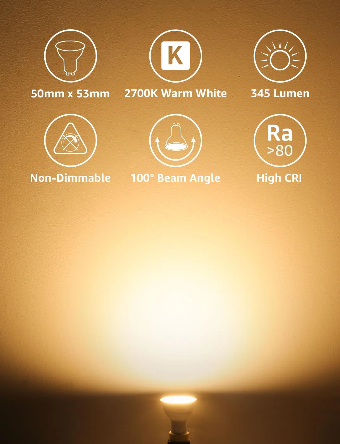 Lepro GU10 LED Bulbs Warm White, 4W 345lm 2700K, Energy Saving GU10 LED Light Bulbs, 50W Halogen Spotlight Equivalent, 100° Beam Angle, Non Dimmable, Pack of 5 - Image 2