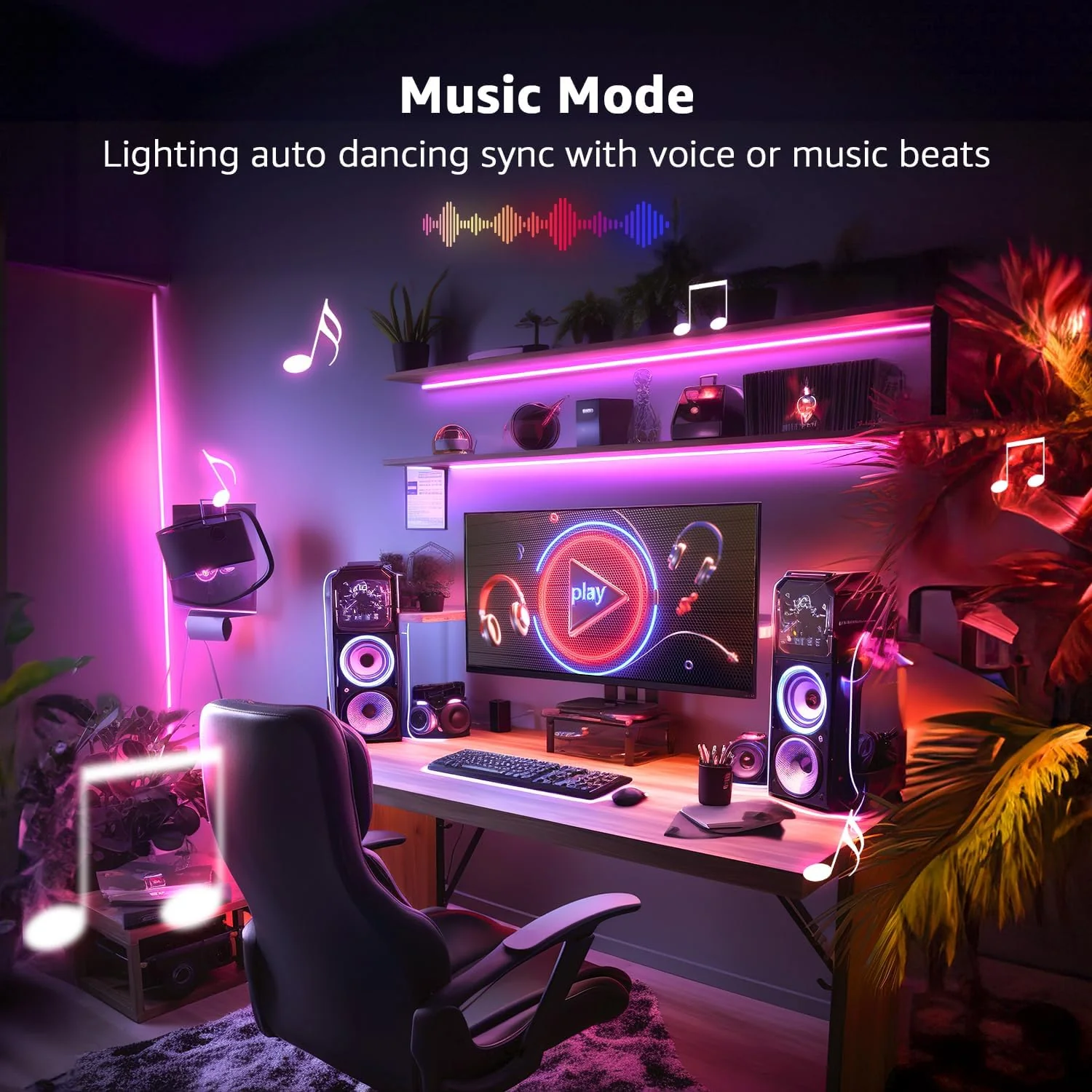 Lepro LED Strip Lights 5M Music Sync, 5050 RGB Colour Changing LED Strip with Remote, Sound Reactive, Dimmable Stick on Plug in LED Lights for Bedroom, Kitchen, Party, Teen Girl Kids Room Decor - Image 2
