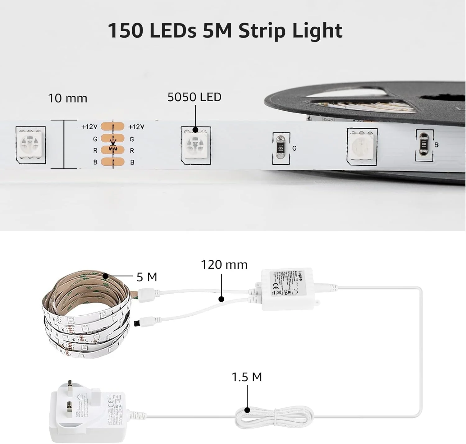Lepro LED Strip Light 5M, Dimmable RGB LED Strips with Remote, Colour Changing Room Lights, Plug in LED Lights for Bedroom, Living Room, TV, Kitchen, Kids Room (5M, 150 Bright 5050 LEDs) - Image 7