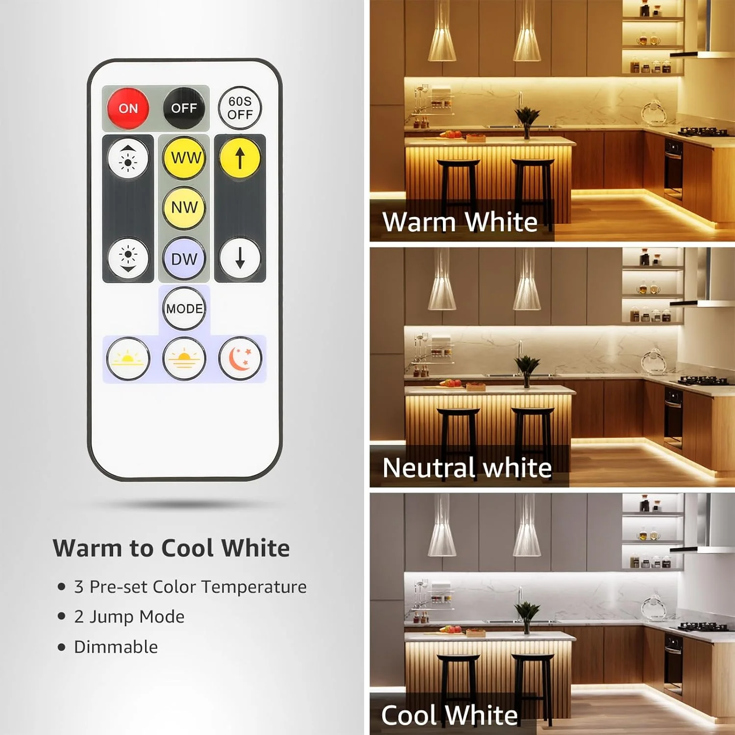 Lepro 5M LED Strip Lights, Warm White to Cool Daylight, Dimmable and Tunable with Remote, Stick-on LED Light for Bedroom, Desk, Mirror, Wall, Ceiling and More - Image 2