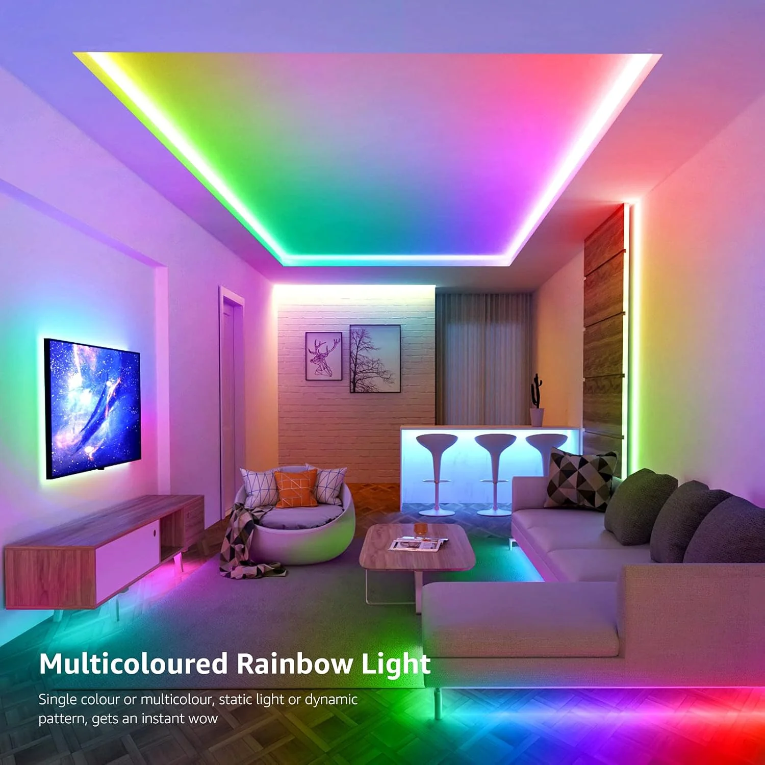 Lepro MagicColor LED Strip Light 5M 150 LEDs, Rainbow Chasing Lights, Music Sync, Multiple Colours on One Line, Remote Control LED Lights for Bedroom, Living Room, Bar, Gaming Time - Image 3