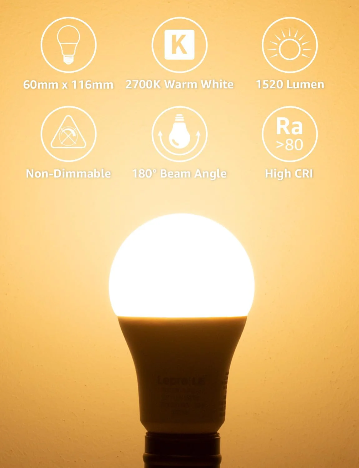 Lepro E27 Screw Bulbs 100W Equivalent, Warm White 2700K E27 LED Bulb, 13W 1520LM Edison Screw LED Light Bulb Super Bright, Energy Saving Light Bulbs, Non Dimmable, Pack of 6 - Image 2