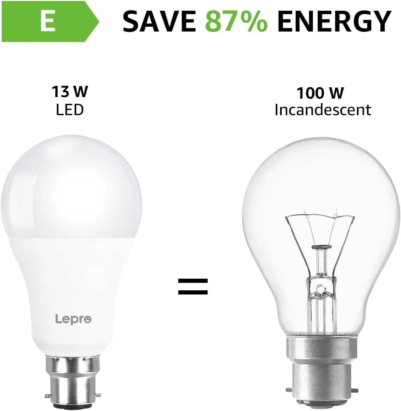 Lepro Bayonet Light Bulbs 100W Equivalent, Warm White 2700K, 13W 1520lm Super Bright LED Bayonet Bulb, B22 LED Bulbs, BC GLS Energy Saving Lightbulbs Bayonet, Non-dimmable, Pack of 6 - Image 3