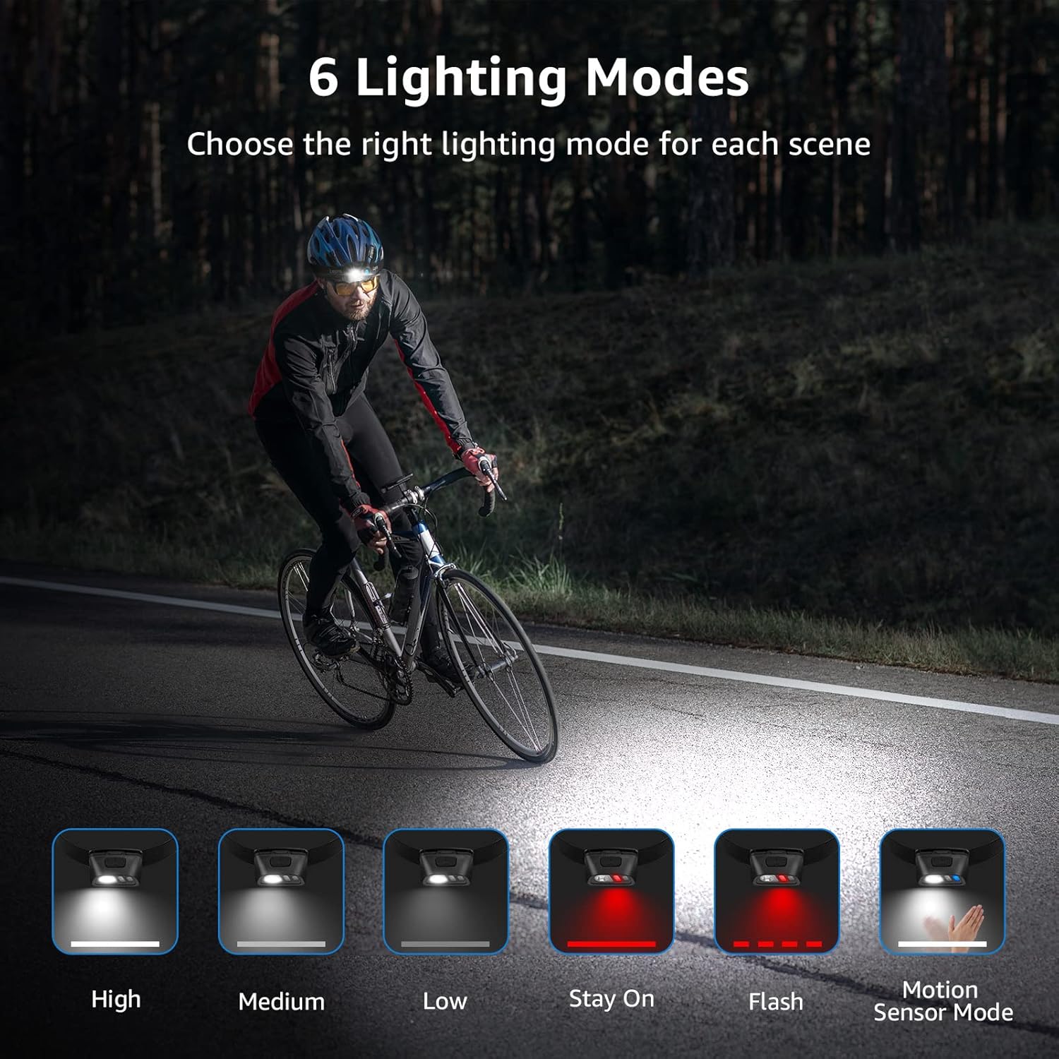 Lepro Head Torch, Super Bright Led Rechargeable Headlamp with Motion Sensor, Long Runtime, 5 Lighting Modes, Red Warning Lights, Waterproof Lightweight Headlight for Running Camping - Image 2