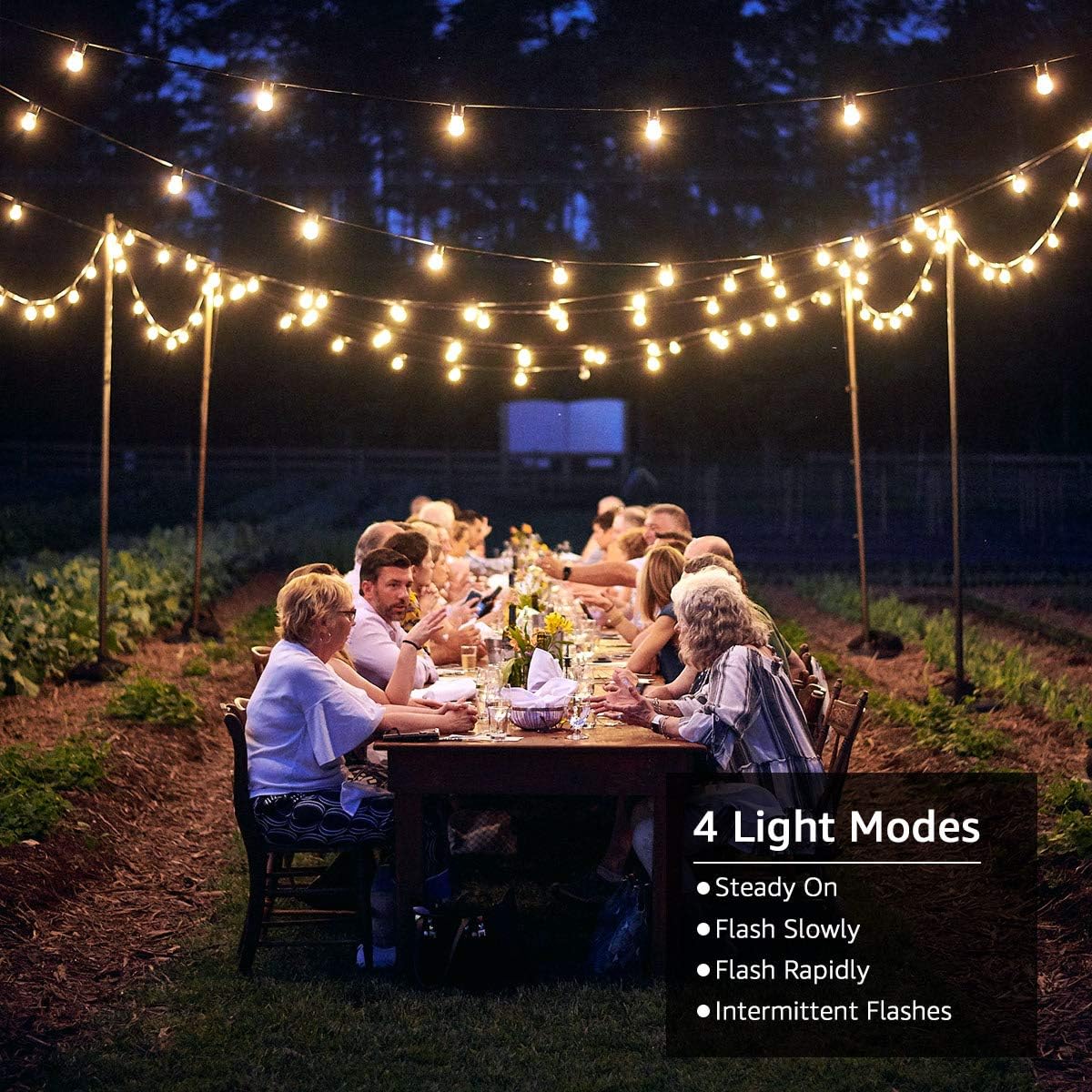 LE Solar String Lights Outdoor, 25ft Solar Festoon Lights Outdoor with 25 G40 LED Bulbs, Waterproof Bulb Fairy String Lights with 4 Light Modes for Garden, Gazebo, Patio, Pergola, Party and More - Image 4