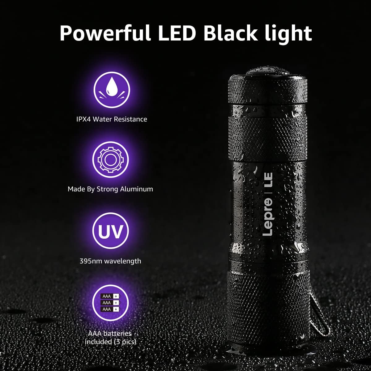 Lepro LE UV Torch, 9 LED 395nm Ultraviolet Flashlight, Blacklight Detector for Pet Urine, Stain, Bed Bugs and More, 3 AAA Batteries Included - Image 9