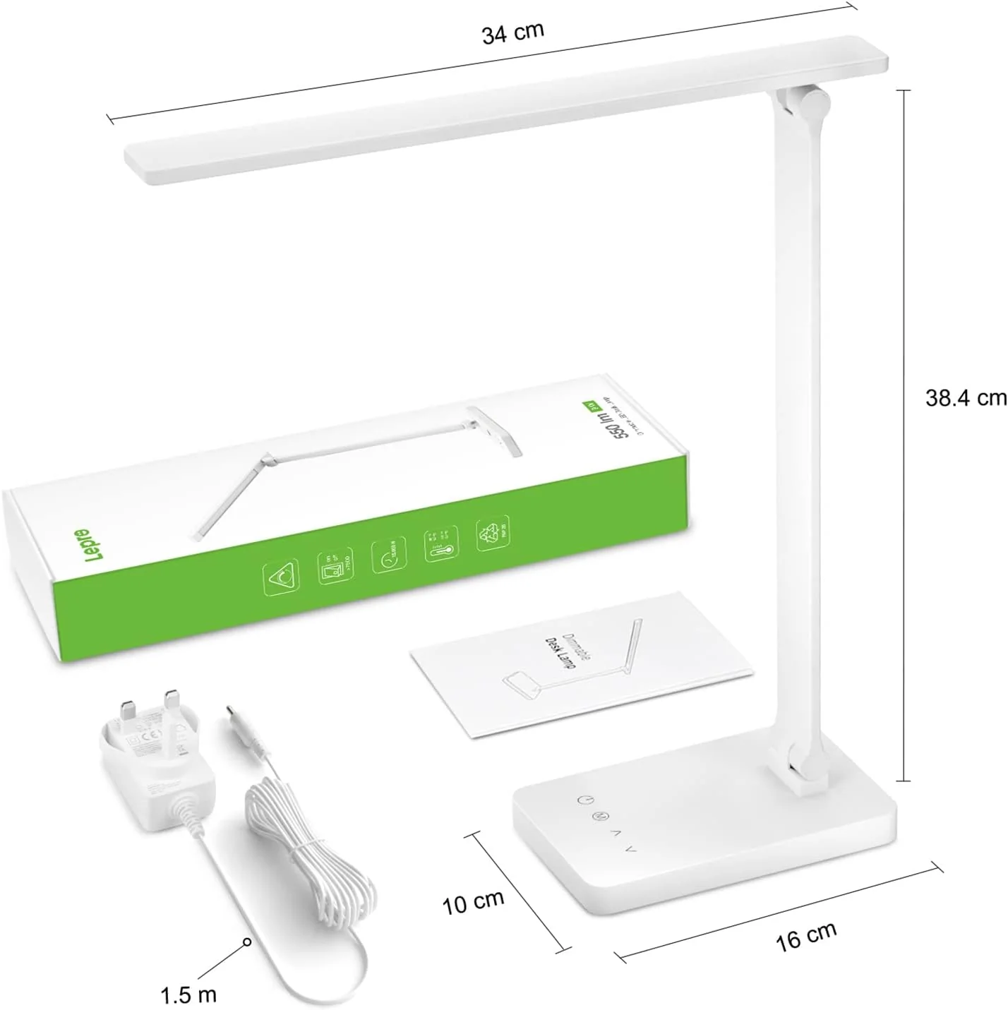 Lepro Desk Lamp, LED Desk Lamp with Power Adapter, 9.2W 800lm, Dimmable Desk Lamps Office, 5 Brightness Levels x 5 Colour Modes, Touch Control Daylight Lamp for Office, Study, Bedroom, Nails, Reading - Image 7