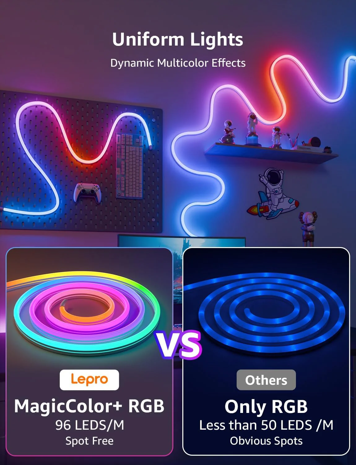Lepro N1 AI Smart Rainbow Neon Light Strip 10M, 96 LEDs/M, Works with Alexa and Google Home, Music Sync, AI Lighting Design Assistant, IP65 LED Rope Light, MagicColor LED Lights, App & Voice Control - Image 4