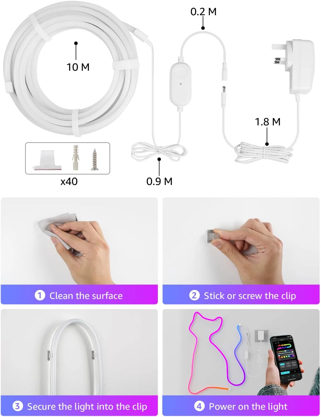 Lepro N1 AI Smart Rainbow Neon Light Strip 10M, 96 LEDs/M, Works with Alexa and Google Home, Music Sync, AI Lighting Design Assistant, IP65 LED Rope Light, MagicColor LED Lights, App & Voice Control - Image 9