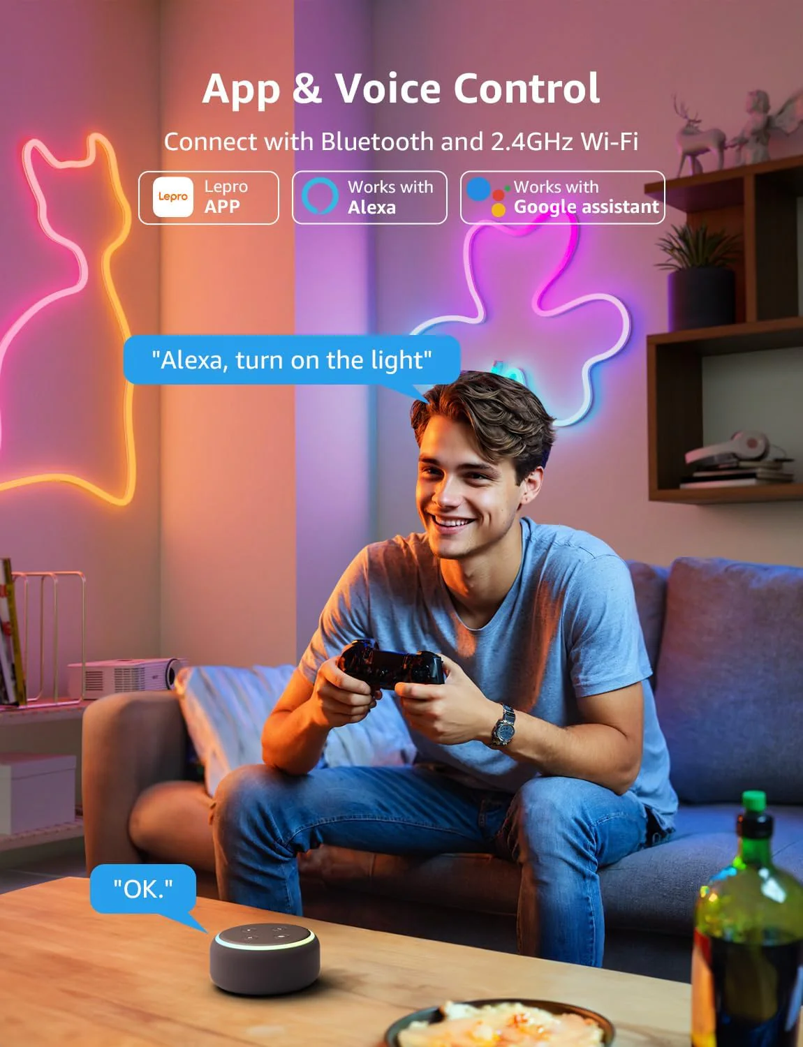 Lepro N1 AI Smart Rainbow Neon Light Strip 3M, 96 LEDs/M, Work with Alexa, Google Home, Music Sync, AI Lighting Design Assistant, IP65 Rope Light, MagicColor LED Light, App & Voice Control, No Remote - Image 3