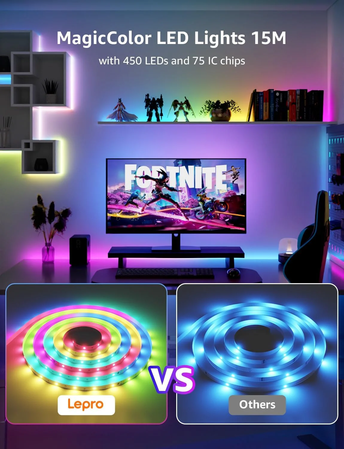 Lepro S1 AI Smart Rainbow LED Strip Light 15M one roll, App & Voice Control, Works with Alexa & Google Home, 30 LEDs/M, Music Sync, AI Lighting Design Assistant, MagicColor LED Lights for Bedroom - Image 5