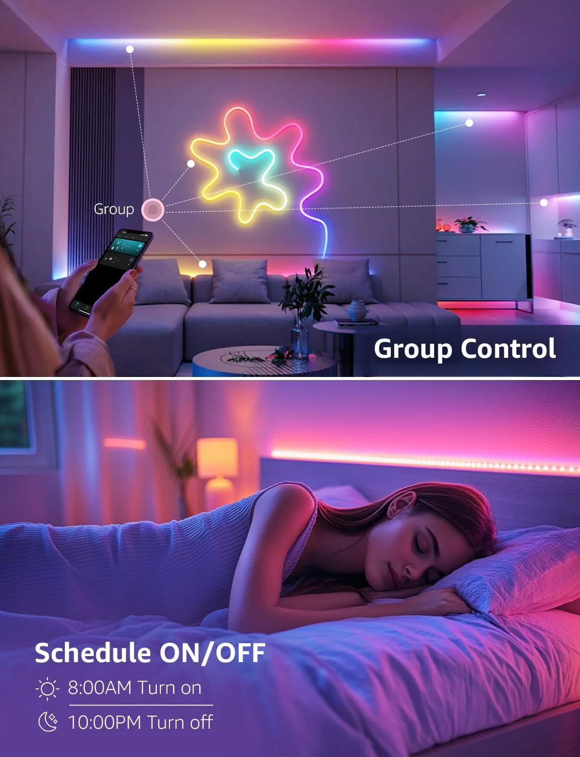 Lepro S1 AI Smart Rainbow LED Strip Light 15M one roll, App & Voice Control, Works with Alexa & Google Home, 30 LEDs/M, Music Sync, AI Lighting Design Assistant, MagicColor LED Lights for Bedroom - Image 6