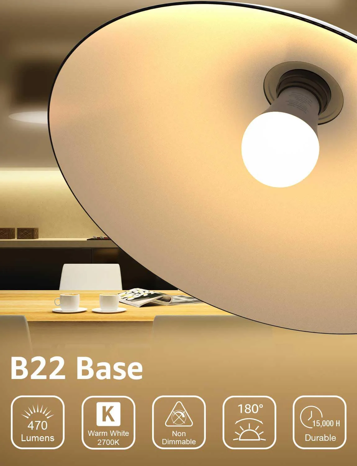 Lepro Bayonet Light Bulbs, 40W Equivalent, Warm White 2700K, 4.9W 470lm B22 LED Bulb, G45 Golf Ball Energy Saving Lightbulbs, 180° Wide Beam, Non-dimmable, Pack of 6 - Image 2