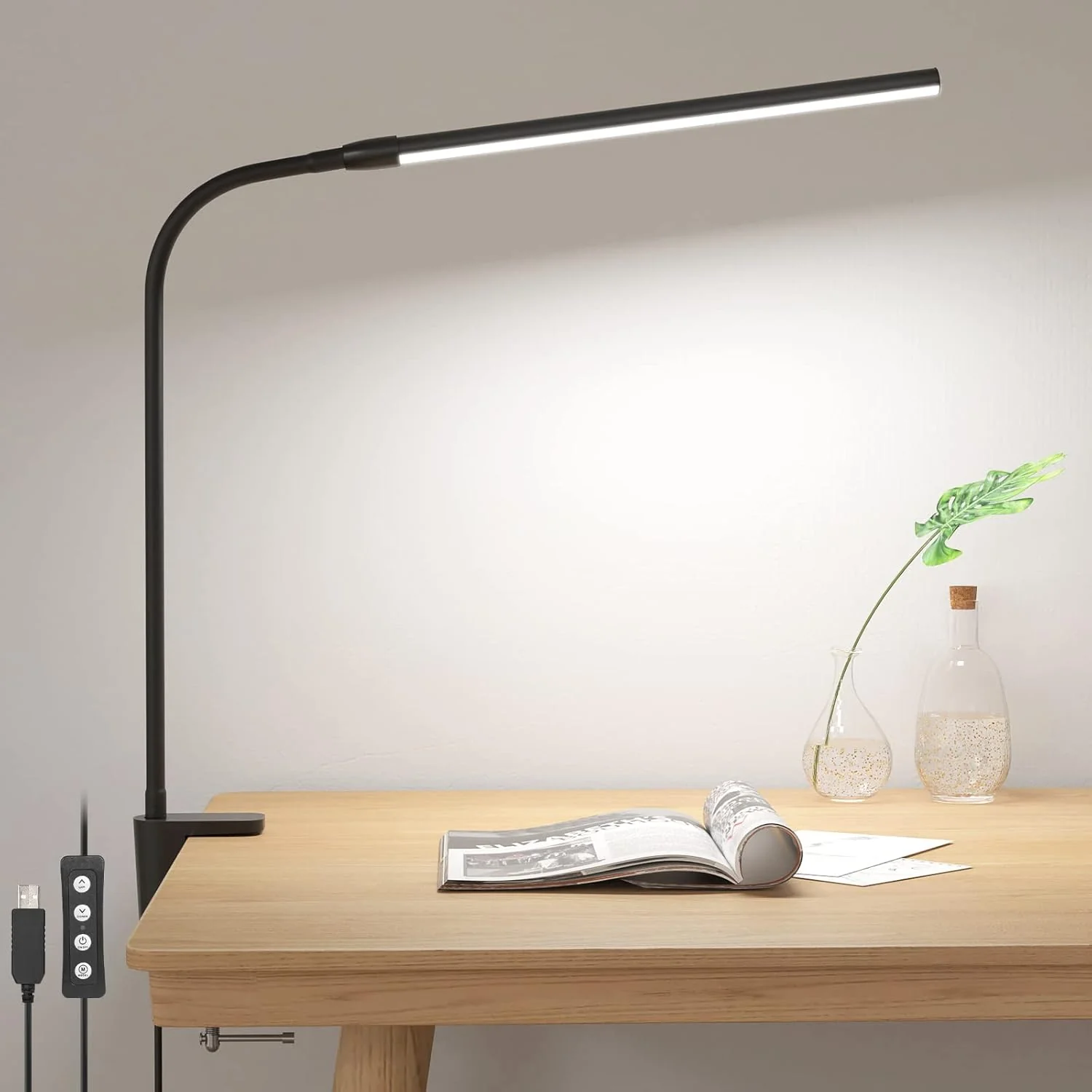 Lepro Desk Lamp Clamp, Eye Caring Desk Light, 5W 460lm, Dimmable LED Desk Lamp, 10 Brightness Levels x 3 Colour Modes, USB Powered Clip on LED Desk Light for Office, Study, Crafts, Nails, Reading
