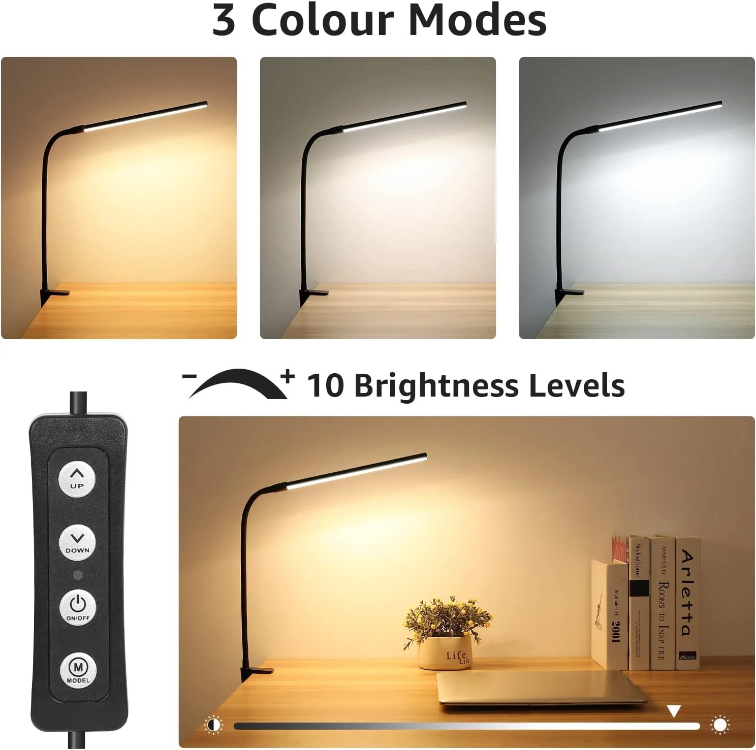 Lepro Desk Lamp Clamp, Eye Caring Desk Light, 5W 460lm, Dimmable LED Desk Lamp, 10 Brightness Levels x 3 Colour Modes, USB Powered Clip on LED Desk Light for Office, Study, Crafts, Nails, Reading - Image 2