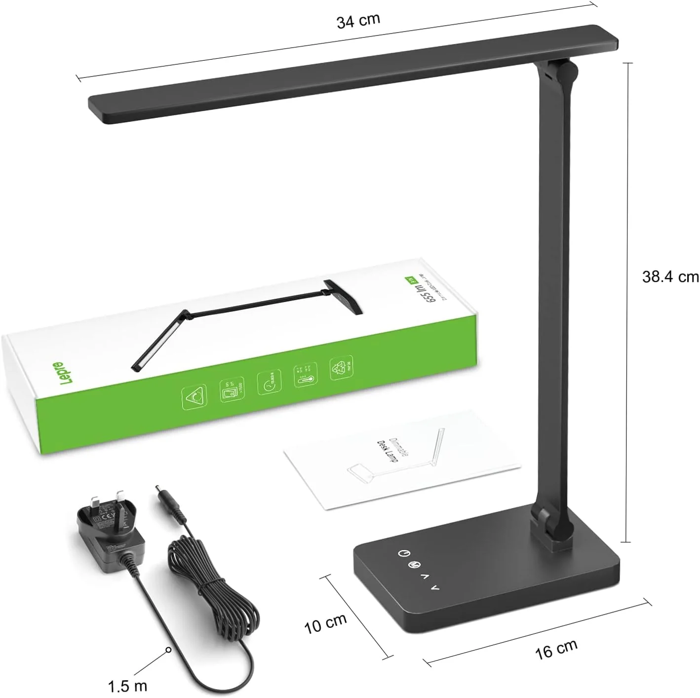 Lepro LED Desk Lamp, Desk Lamp with Power Adapter, 655lm, Desk Lamps Office with USB Charging Port, 5 Brightness Levels x 3 Colour Mode, Touch Control Daylight Lamp for Office, Nails, Study, Bedroom - Image 7
