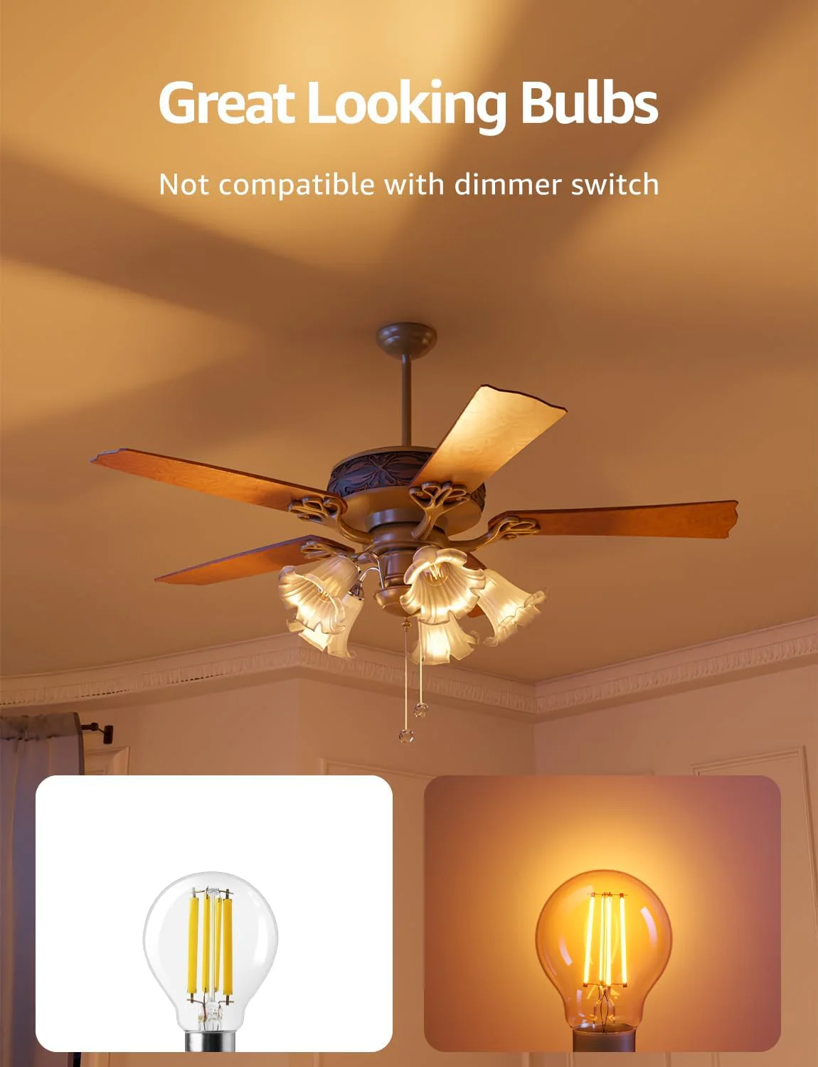 Lepro E14 Golf Ball Bulb Vintage, Ultra Efficient A-Rated, 2.2W = 40W, 470lm, Warm White 2700K, 50000H Lifespan, Small Edison Screw SES Bulb, Clear Filament, Glass, Pack of 2 - Image 7