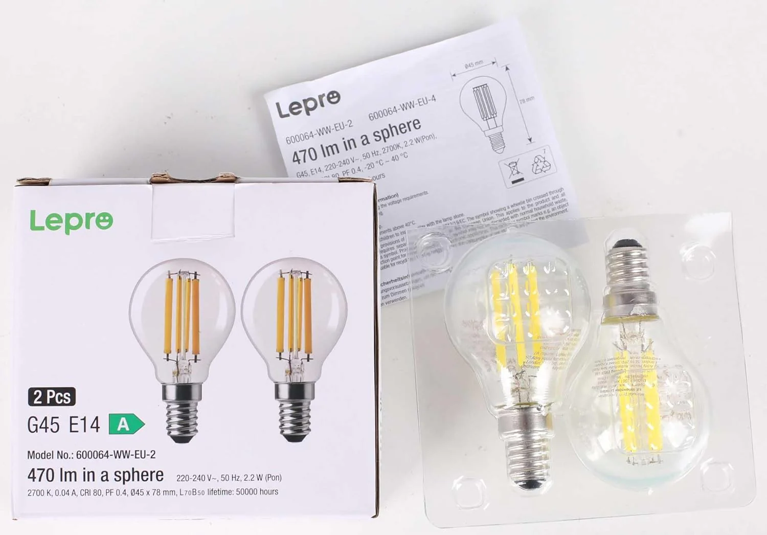 Lepro E14 Golf Ball Bulb Vintage, Ultra Efficient A-Rated, 2.2W = 40W, 470lm, Warm White 2700K, 50000H Lifespan, Small Edison Screw SES Bulb, Clear Filament, Glass, Pack of 2 - Image 9