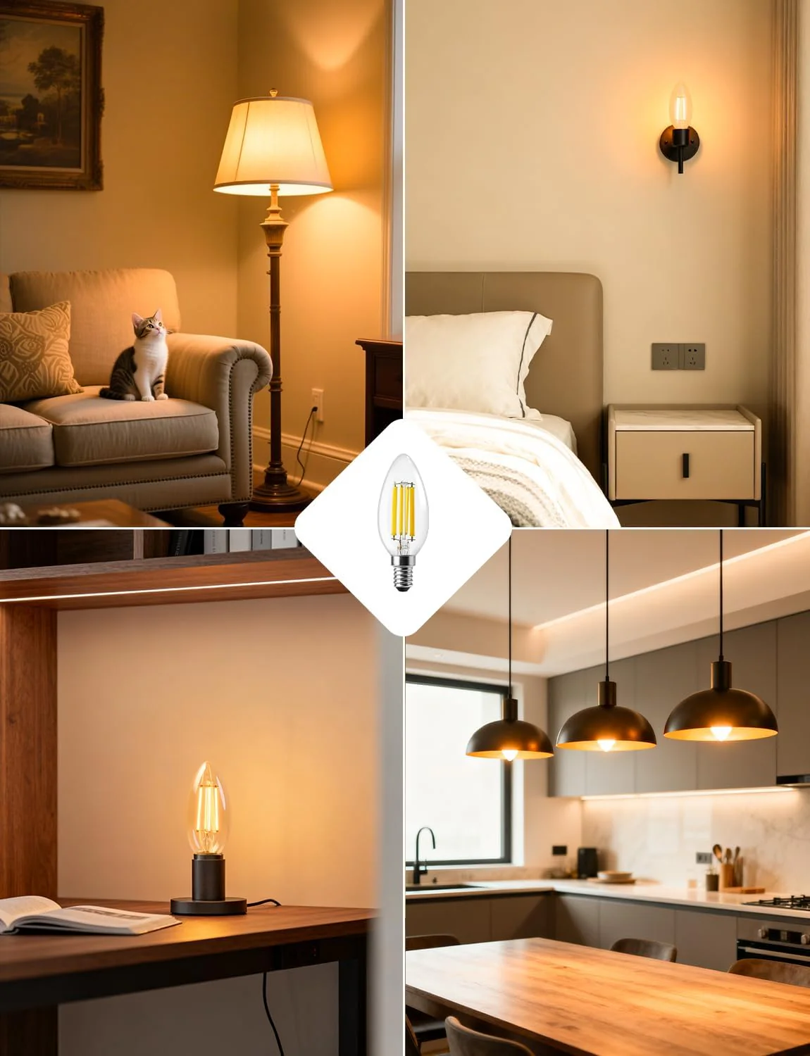 Lepro E14 LED Candle Bulb, Ultra Efficient A-Rated, 2.2W = 40W, 470lm, Warm White 2700K, 50000H Lifespan, SES Small Edison Screw, Clear Glass Vintage Filament Bulb, Pack of 2 - Image 8