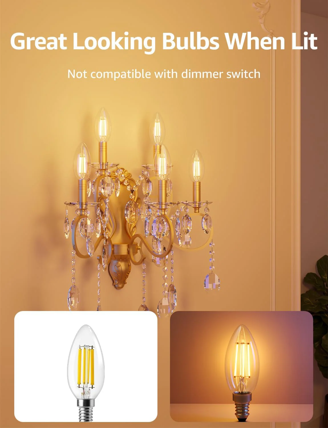 Lepro E14 LED Candle Bulb, Ultra Efficient A-Rated, 2.2W = 40W, 470lm, Warm White 2700K, 50000H Lifespan, SES Small Edison Screw, Clear Glass Vintage Filament Bulb, Pack of 4 - Image 7