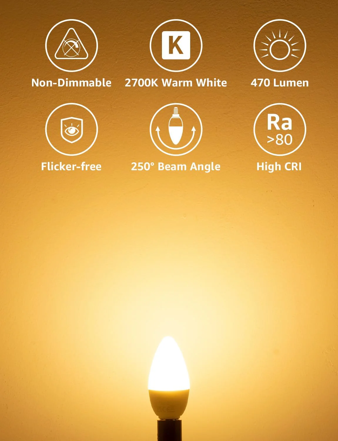 Lepro E14 LED Light Bulb, Small Edison Screw SES Candle Bulbs, 4.9W 470lm, 40W Equivalent E14 Bulb, Warm White 2700K E14 LED Bulb, Energy Saving Candle Light Bulbs, Non-dimmable, Pack of 6 - Image 2