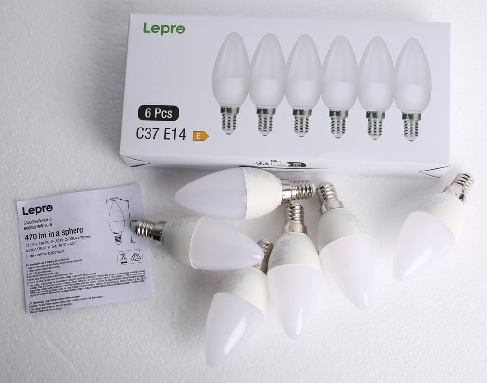 Lepro E14 LED Light Bulb, Small Edison Screw SES Candle Bulbs, 4.9W 470lm, 40W Equivalent E14 Bulb, Warm White 2700K E14 LED Bulb, Energy Saving Candle Light Bulbs, Non-dimmable, Pack of 6 - Image 9