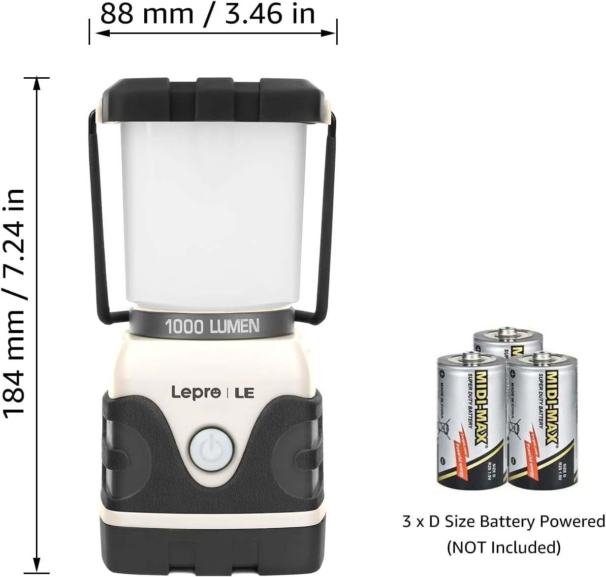 LE Camping Lantern, 1000 Lumen Camping Lights Battery Powered, Dimmable Warm White and Daylight Modes, Battery Lantern for Power Cuts, Emergency Lighting, Suit for Hiking, Fishing, Tents, etc. - Image 4