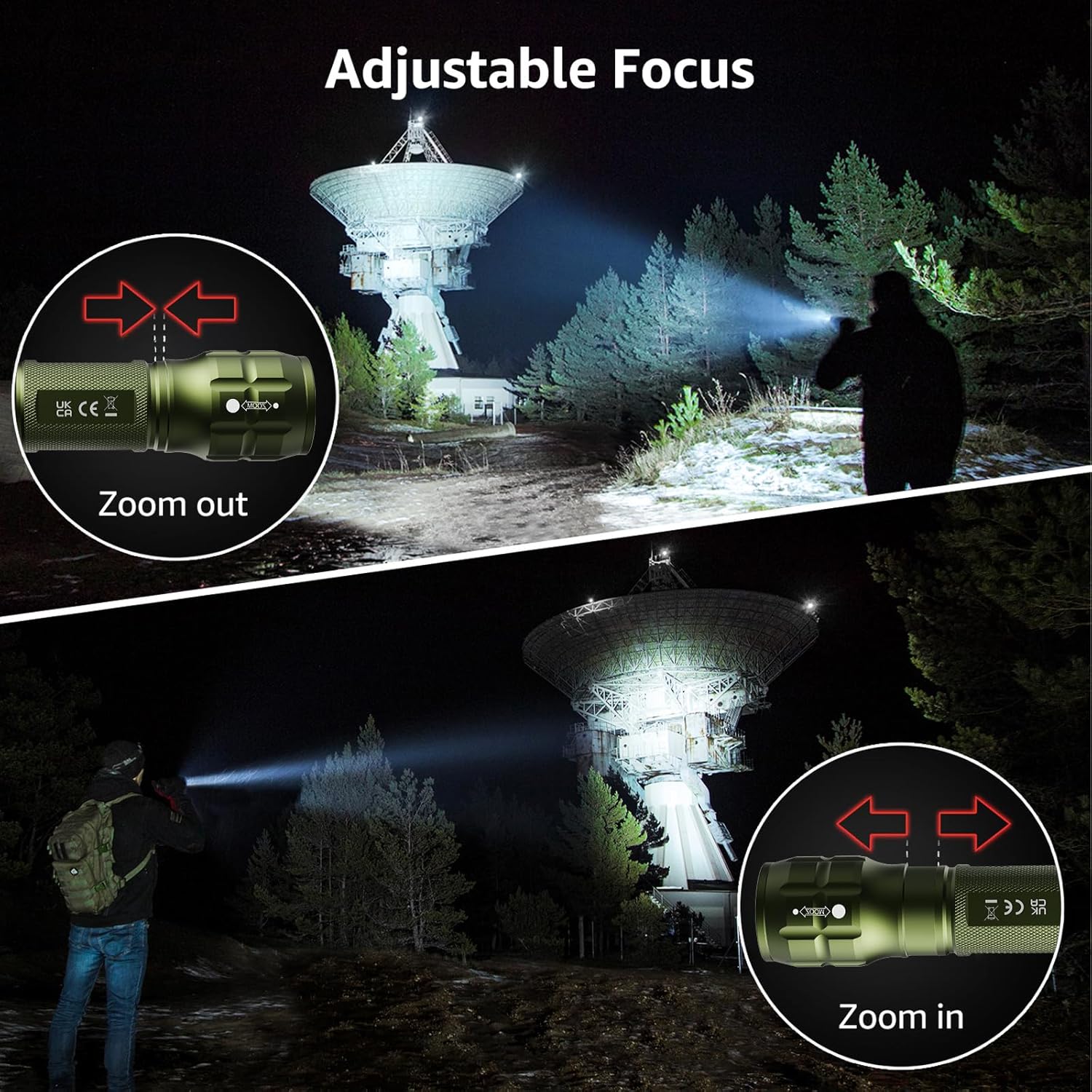 LE LED Torch Battery Powered, LE1000 Hand Flashlight, Adjustable Focus, Water Resistant, Lightweight, for Power Cut, Camping, Dog Walking, Easy to Use Small Torch, Gift for Kids Men Dad, 2 Packs - Image 3